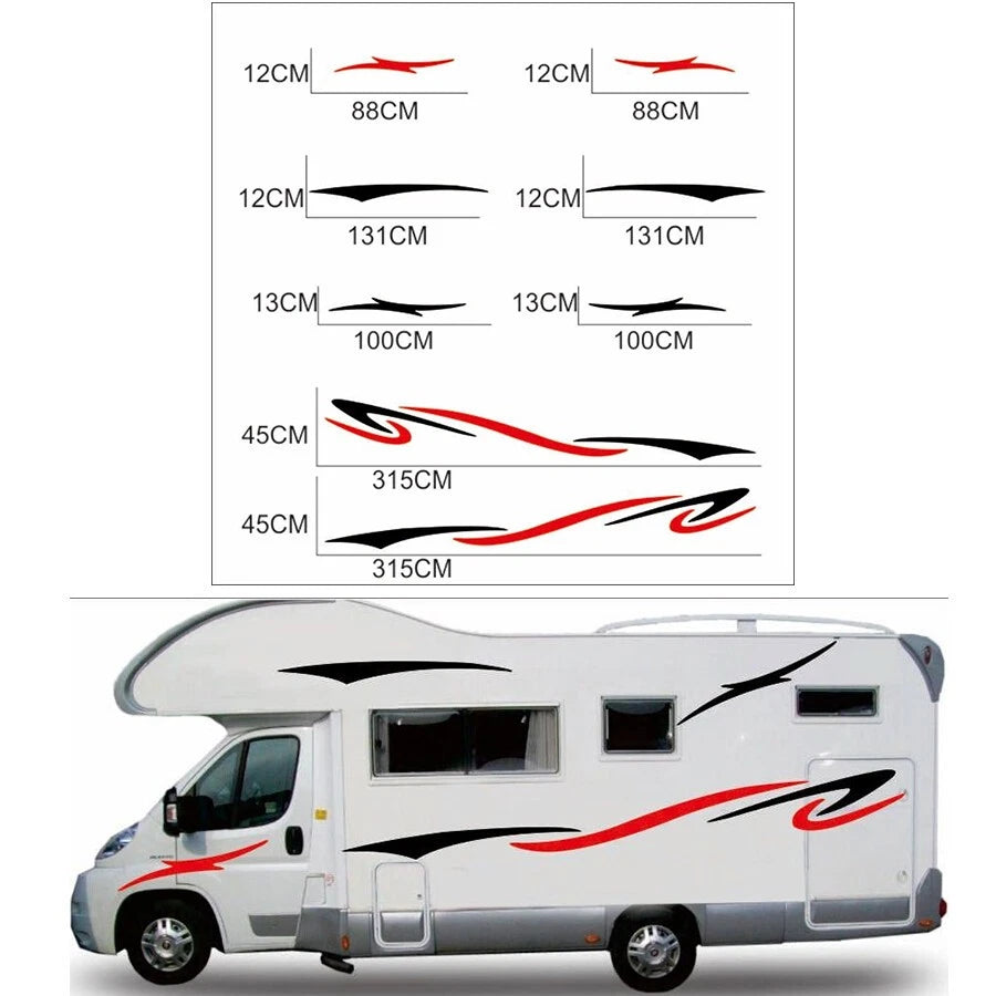 1 Pair Stripes Graphics Vinyl Decals Stickers Kit for Caravan Travel Trailer Van
