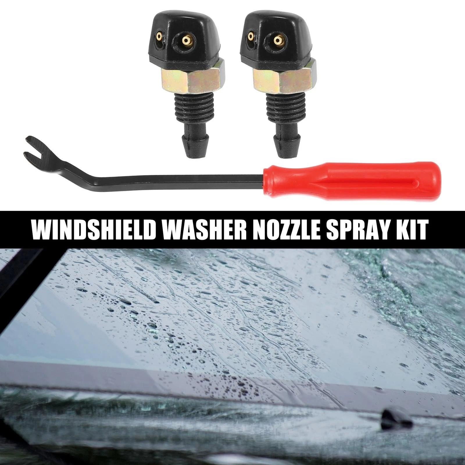 3 Pcs Front Windshield Washer Nozzle Kit Universal for Ford Chevy (—)