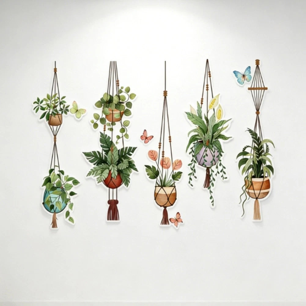 Pre Cut Wall Decals with Potted Plant Design for Quick Installation