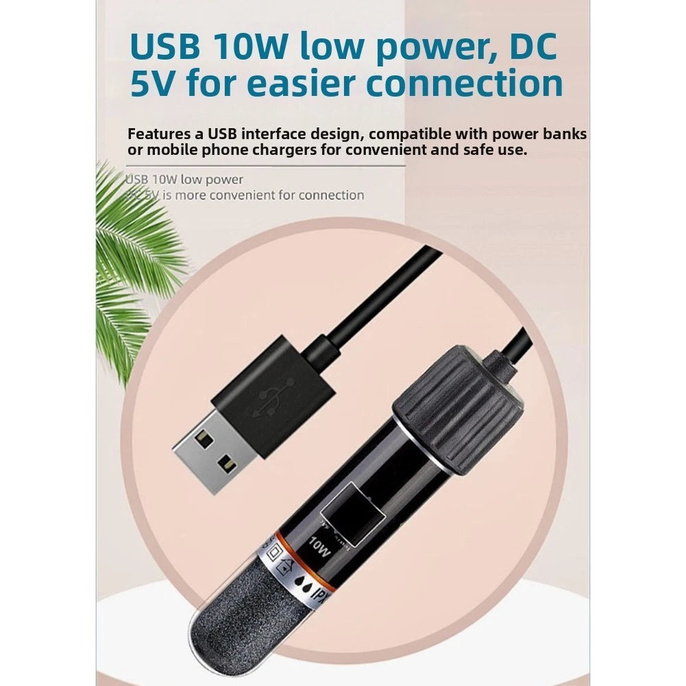 10 Watt USB Aquarium Heater for Small Tanks (Constant Temperature Control)