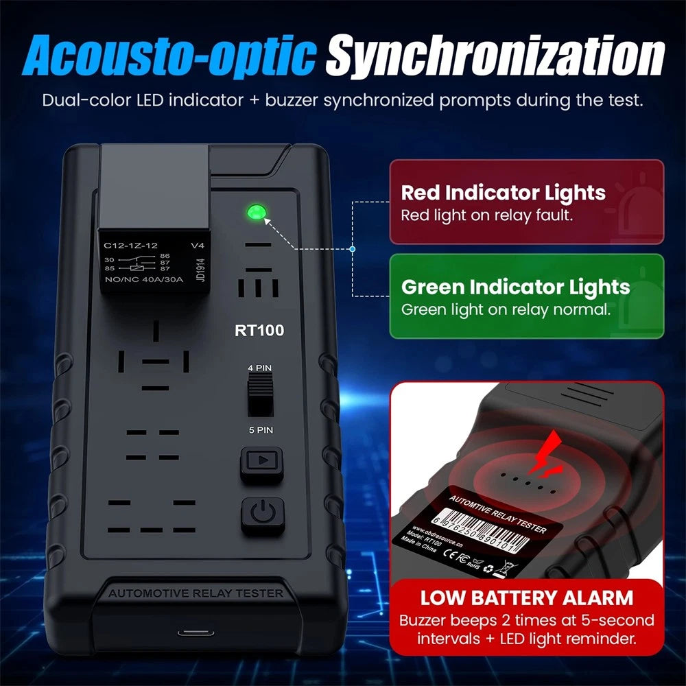 RT100 Car Relay Tester for Universal Vehicles (12V/24V)