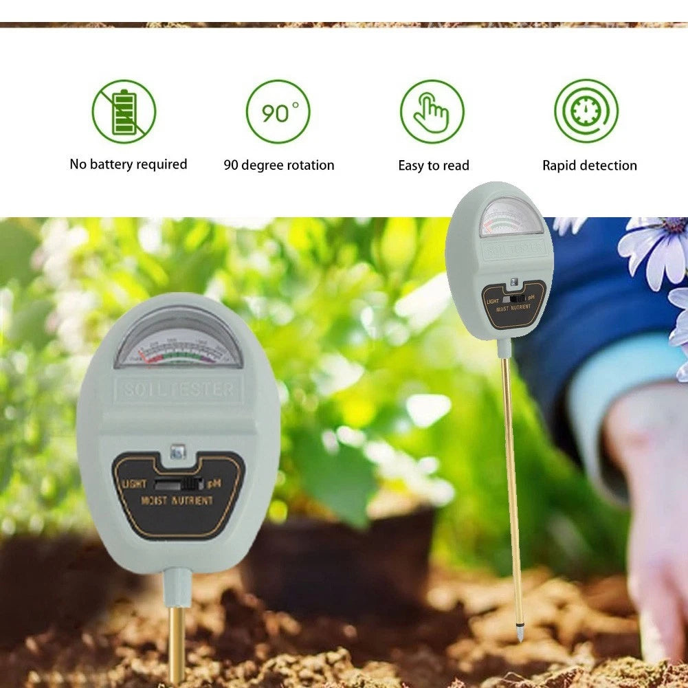 4X Soil Tester with Dual Probe for Moisture, pH & Sunlight Levels
