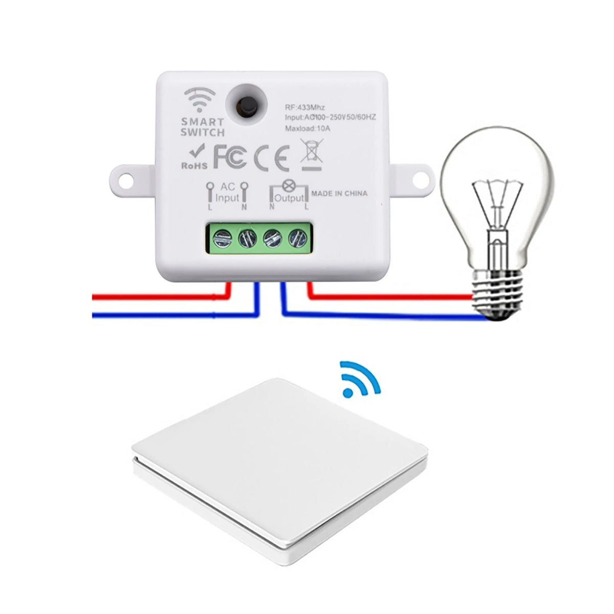 433MHz Wireless Remote Control Kinetic Self-Powered Wall Light Switch