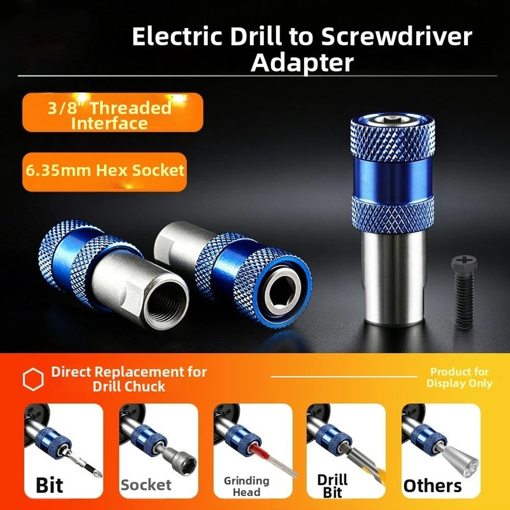 Chrome 3/8 Hex Shank Quick Release Drill to Screwdriver Adapter