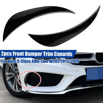 Gloss Black Front Bumper Canards for Benz C-Class AMG-Line W205 (2015–2019)