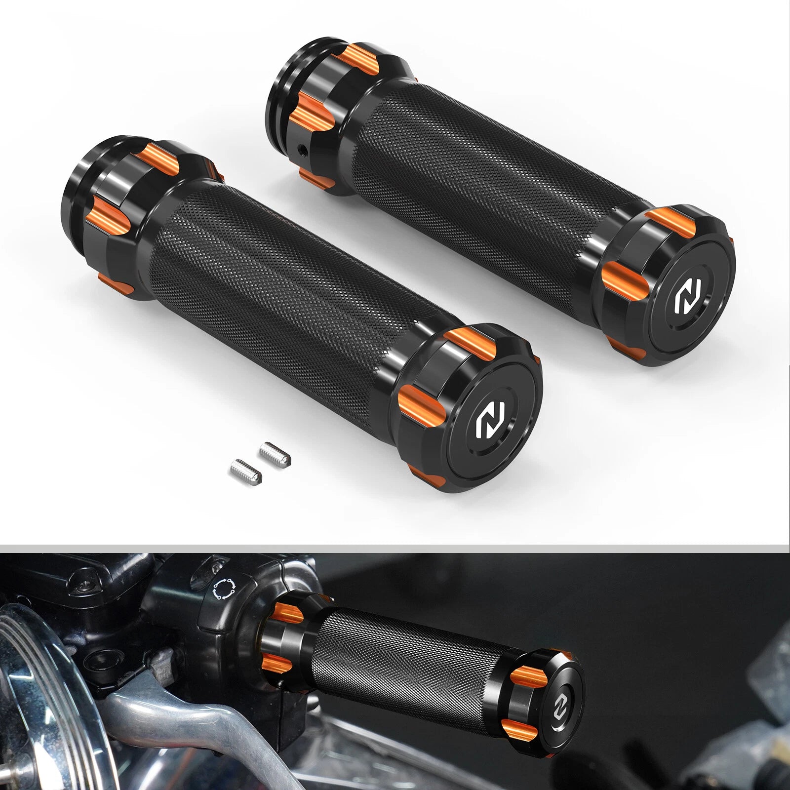Pair CNC Orange Handlebar Grips for Harley Road Glide (2015–2023)