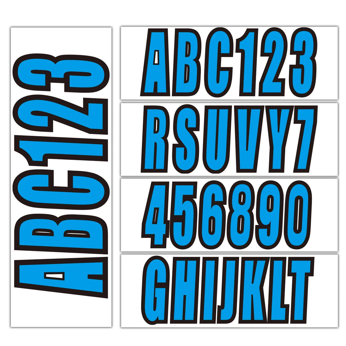 Set of 4 Boat Registration Numbers Decals Blue A-Z & 0-9 (3")