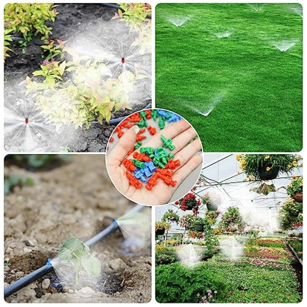 150pcs Adjustable Drip Irrigation Emitters for Plants (90° 180° 360° Nozzles)