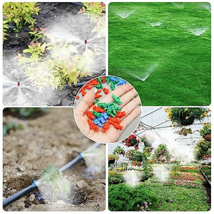 150pcs Adjustable Drip Irrigation Emitters for Plants (90° 180° 360° Nozzles)