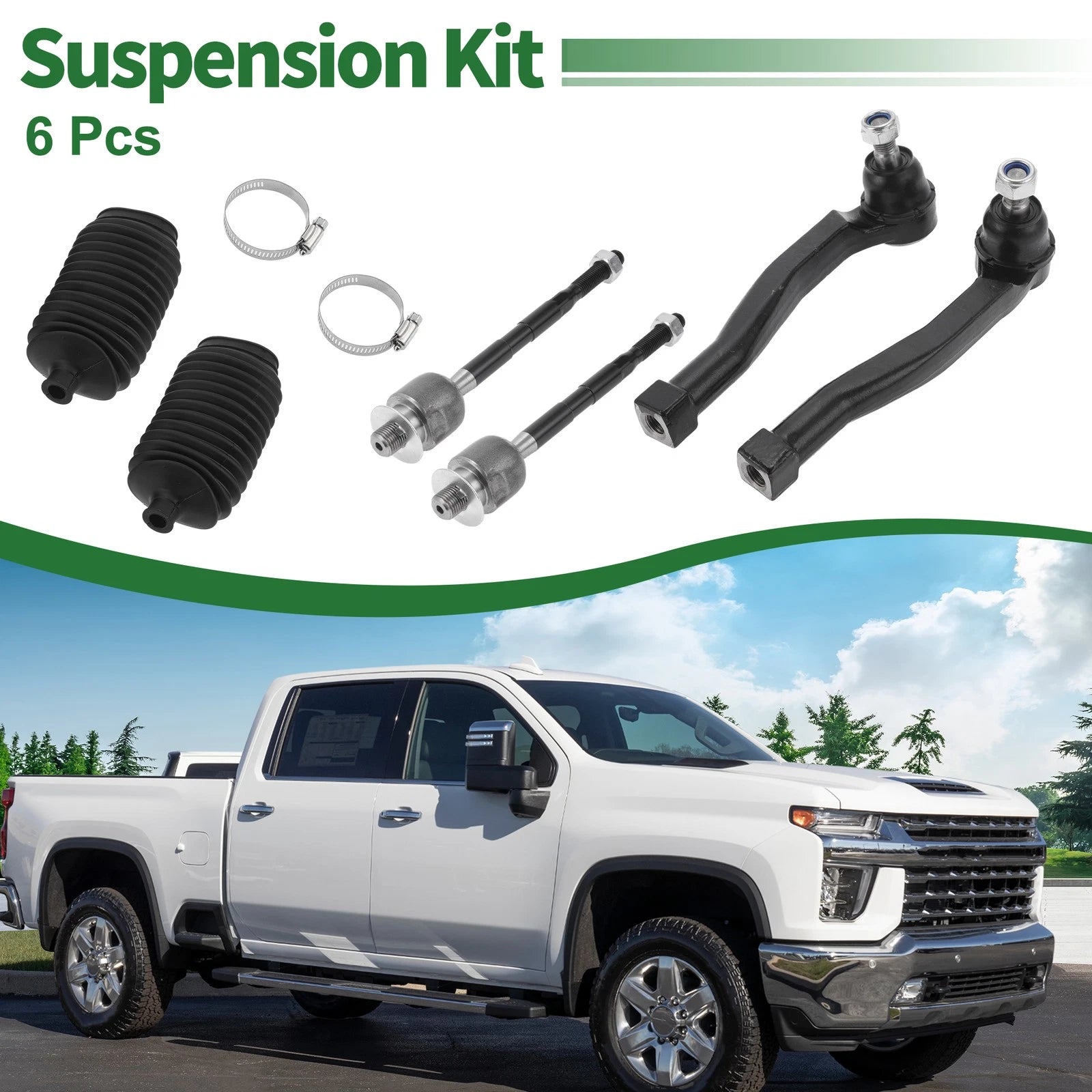 6 Pcs Front Inner Outer Tie Rod Ends Kit with Boots for Suzuki Swift (2010–2017)