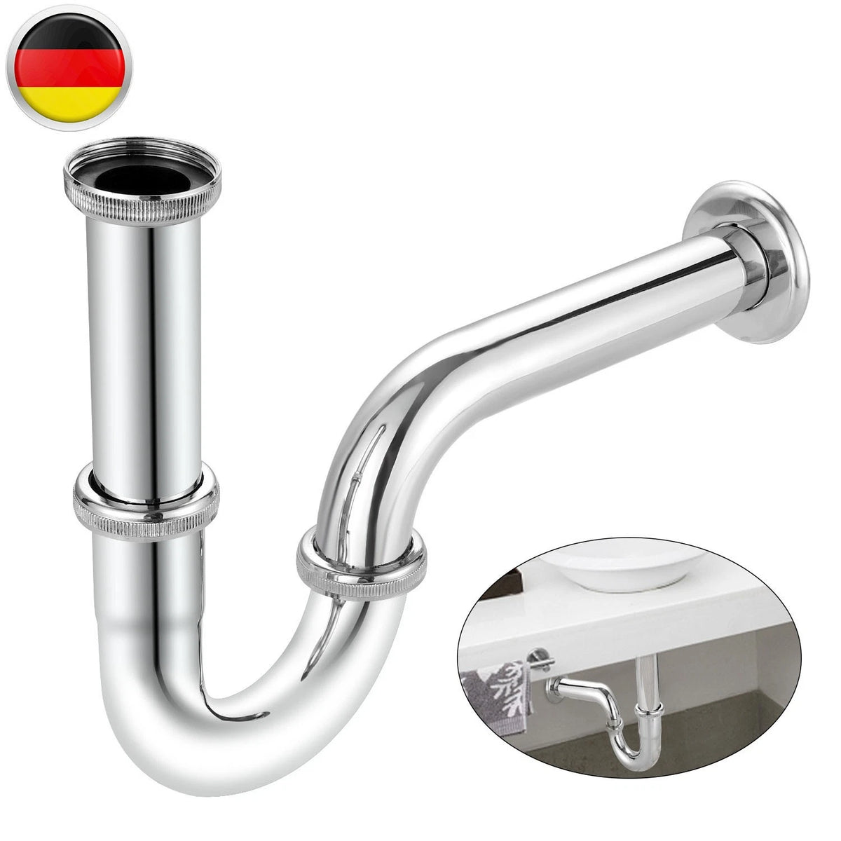 14" x 32mm Stainless Steel Waste Drain Valve Siphon for Sink