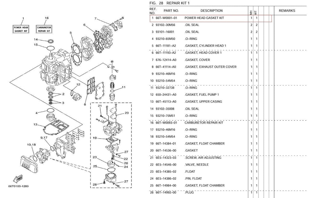 Power Head Gasket Kit for Yamaha 2T 40HP E40XMH (1966–2000)
