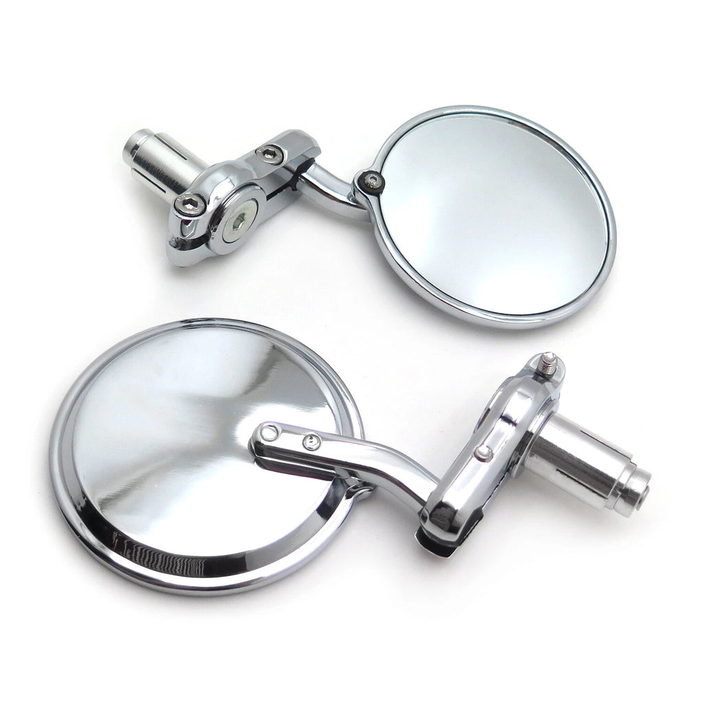 Pair Chrome Round 7/8" Handle Bar End Side Mirrors for Universal Motorcycle