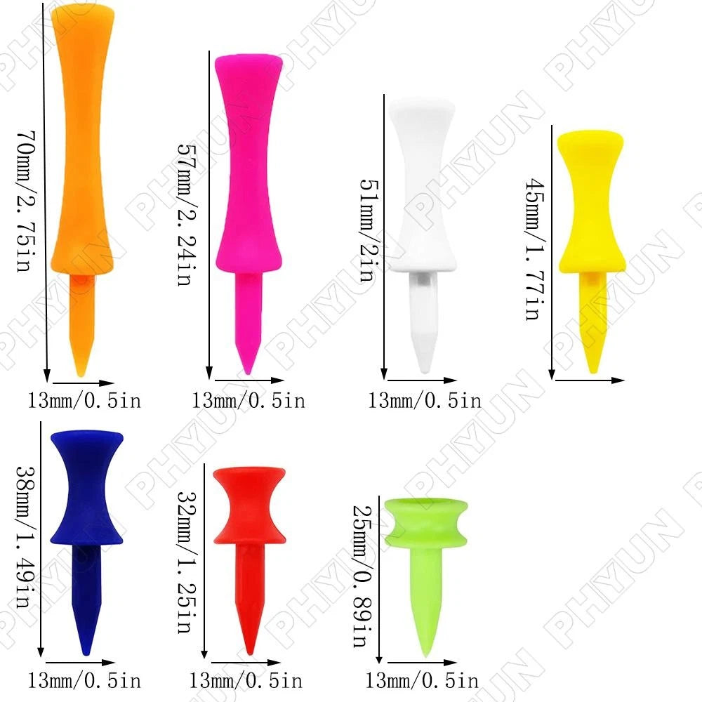 70Pcs Plastic Golf Tees Mixed Sizes 7 Colors for Golf Practicing