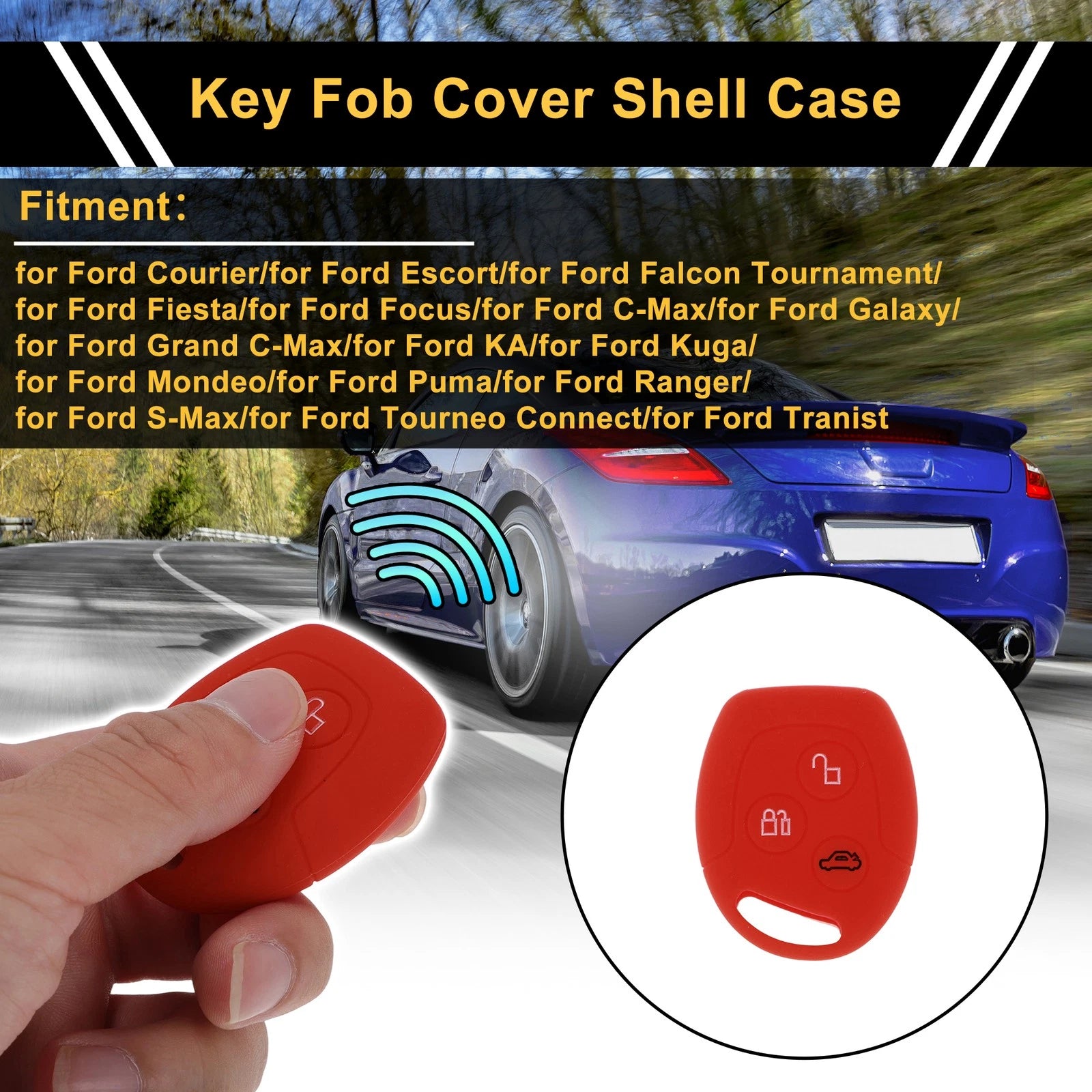 Red Car Key Case for Ford Courier (2016–2021) - 3 Buttons