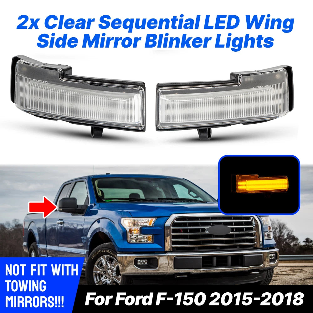 Clear LED Side Mirror Blinker Light Turn Signal Lamps for Ford F-150 (2015–2018)