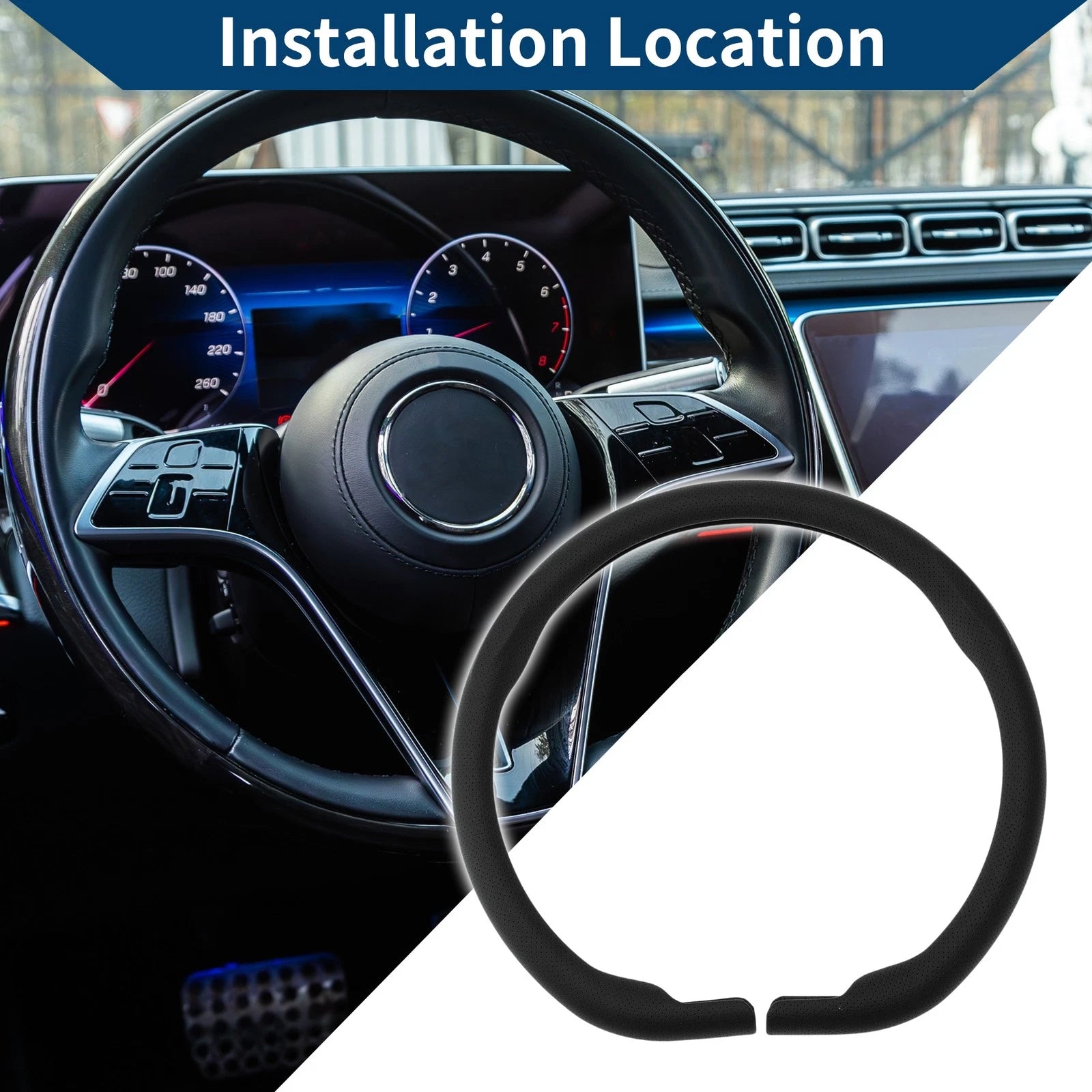 Steering Wheel Cover 14.96" Black for