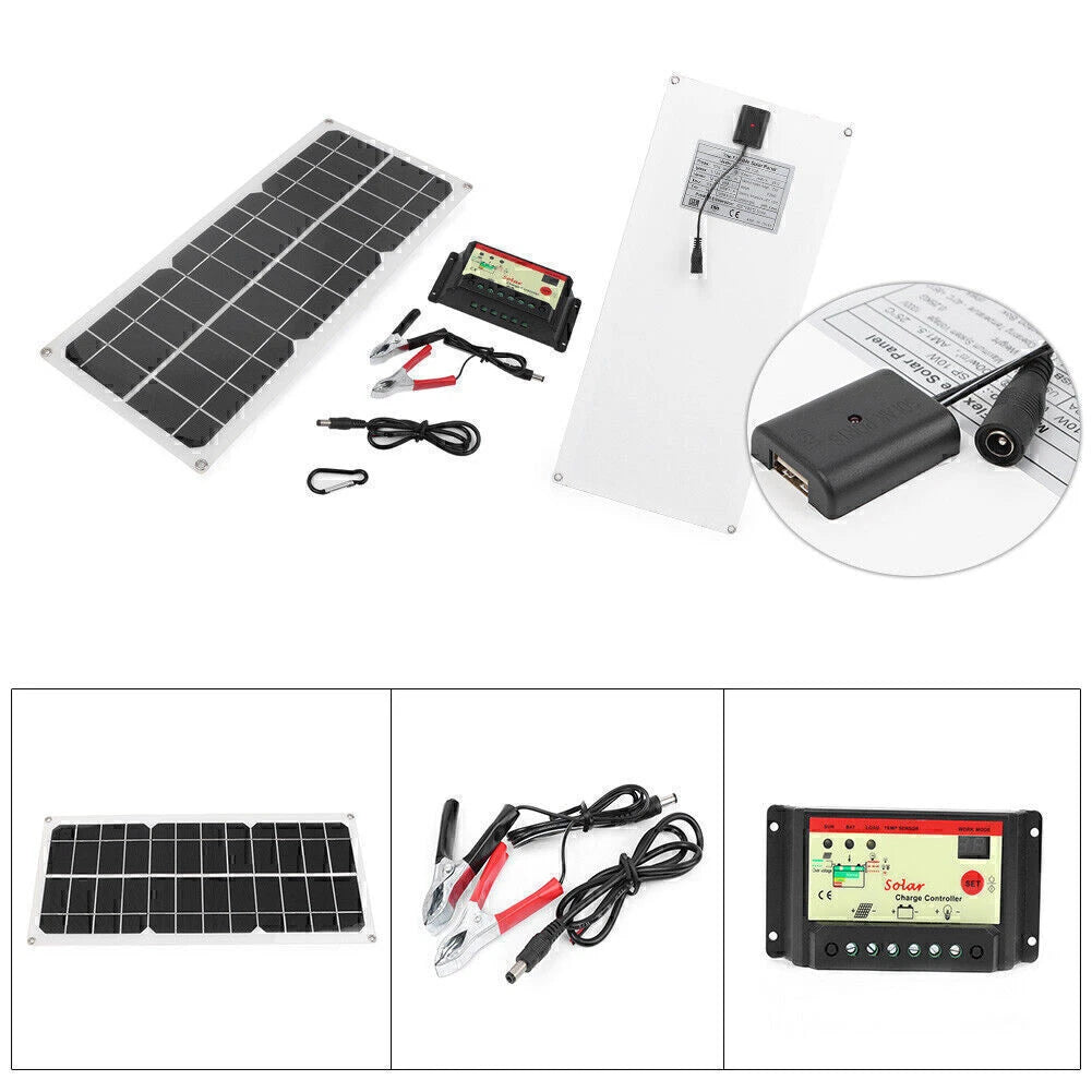 10W Flexible Solar Panel Kit with 10A Controller for RV Boats Car Battery