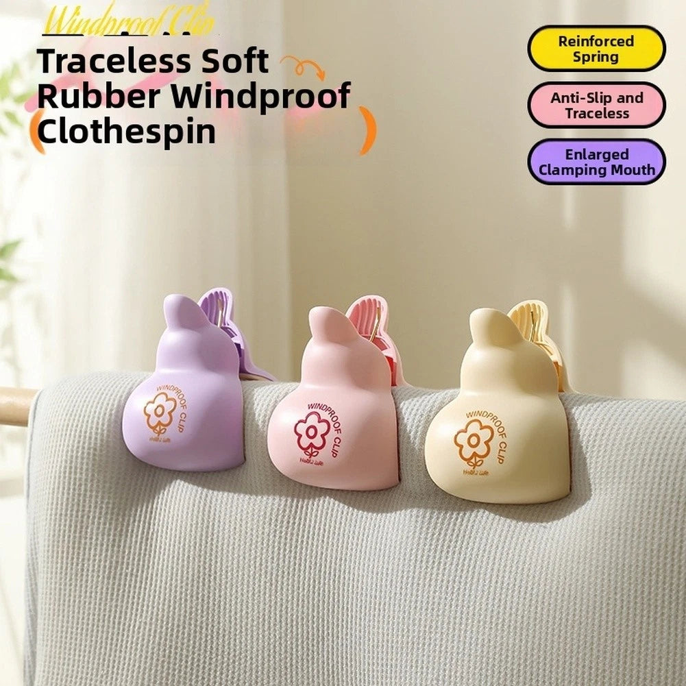 Set of 4 Windproof Clothes Clips for Blanket Drying - Strong Grip Cream