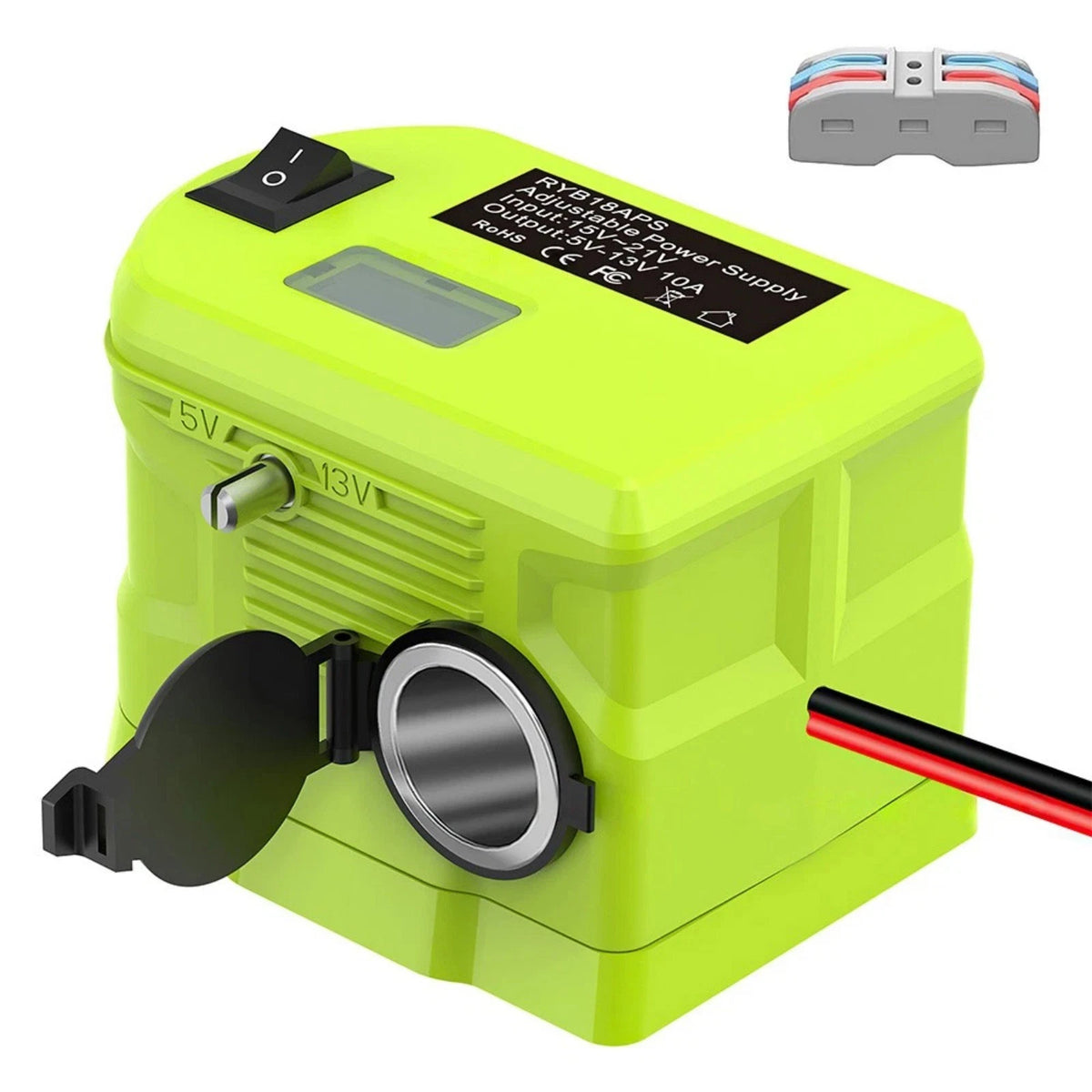 Step Down Voltage Adapter for Ryobi 18V Batteries (Green Plastic Metal)