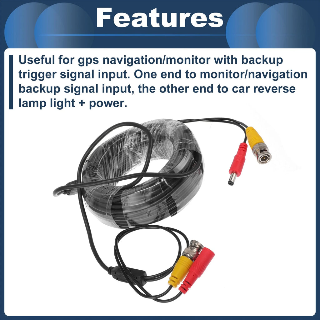 Reverse Rear View Parking Camera Video Cable BNC+DC for Car (15M)