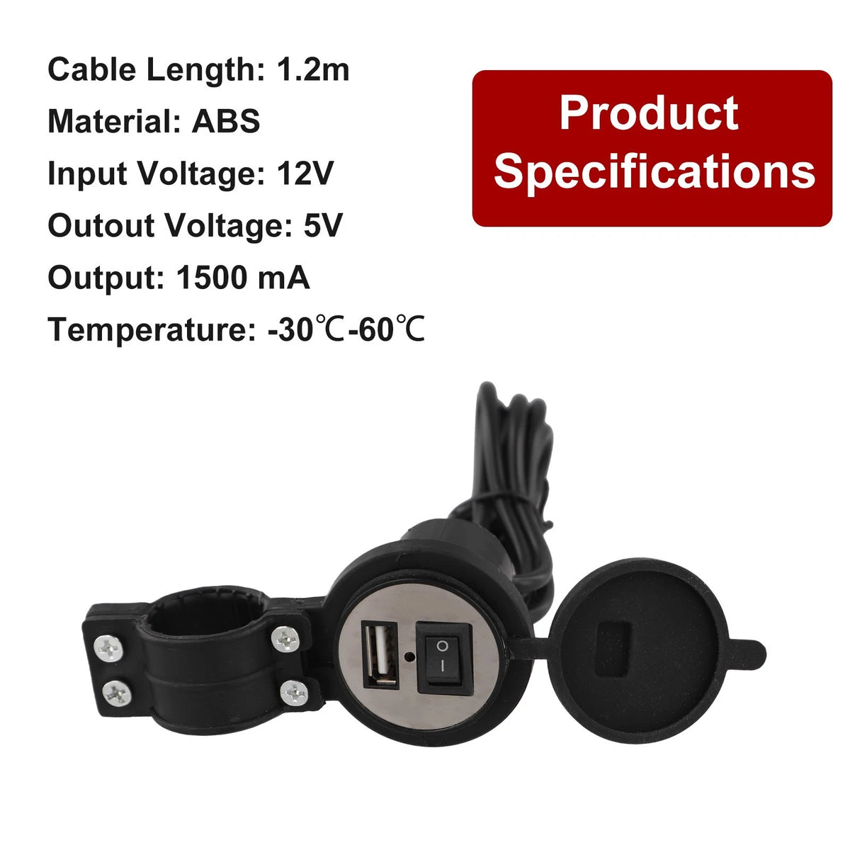 Motorcycle Charger With Switch 1.2 Meters Electric Car