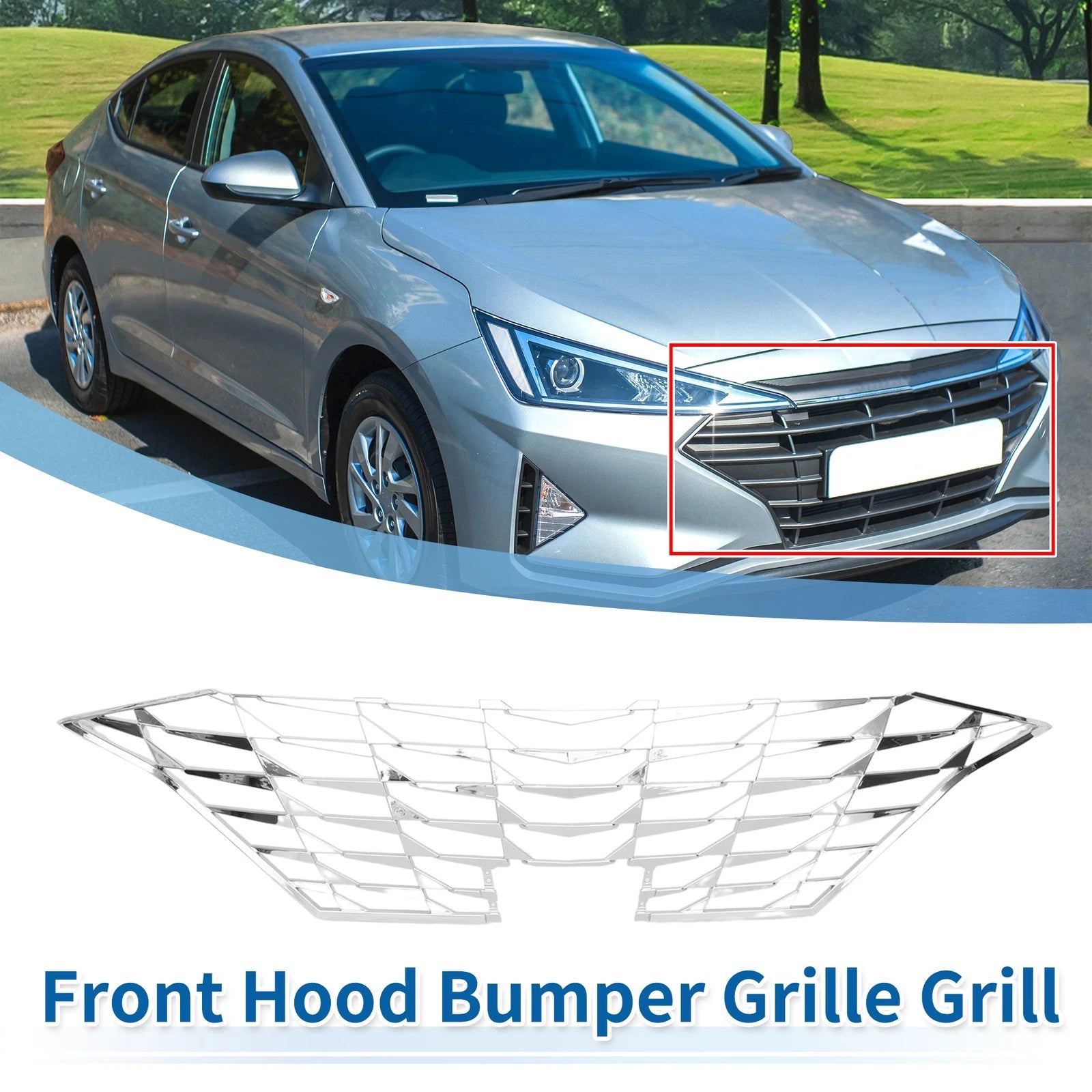 Front Upper Bumper Grille for Hyundai Elantra 2019–2020 ABS
