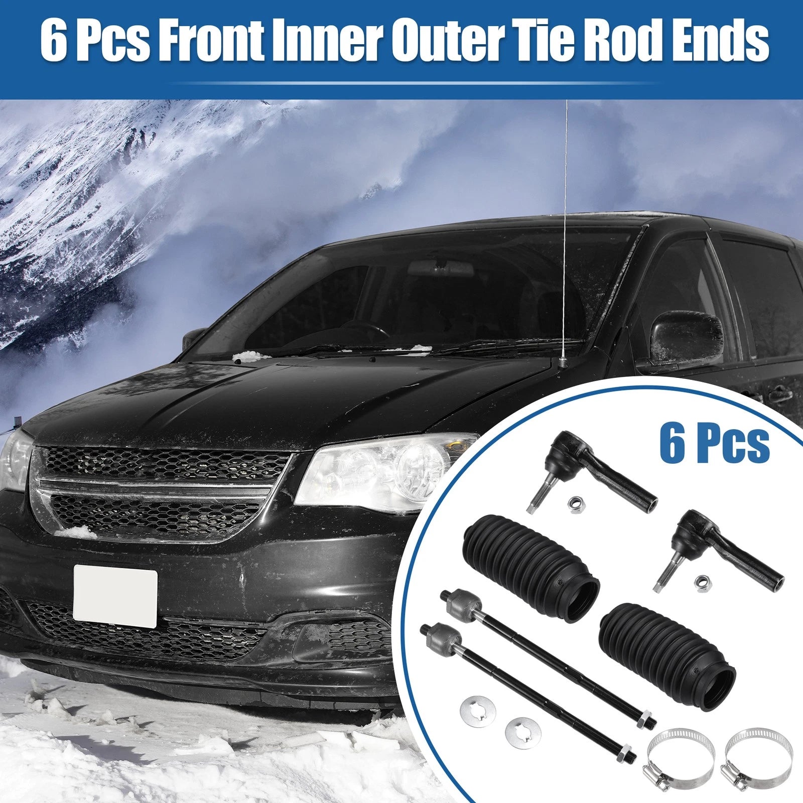 6 Pcs Tie Rod End Links Front Inner Outer for Dodge Caravan (2008–2020)