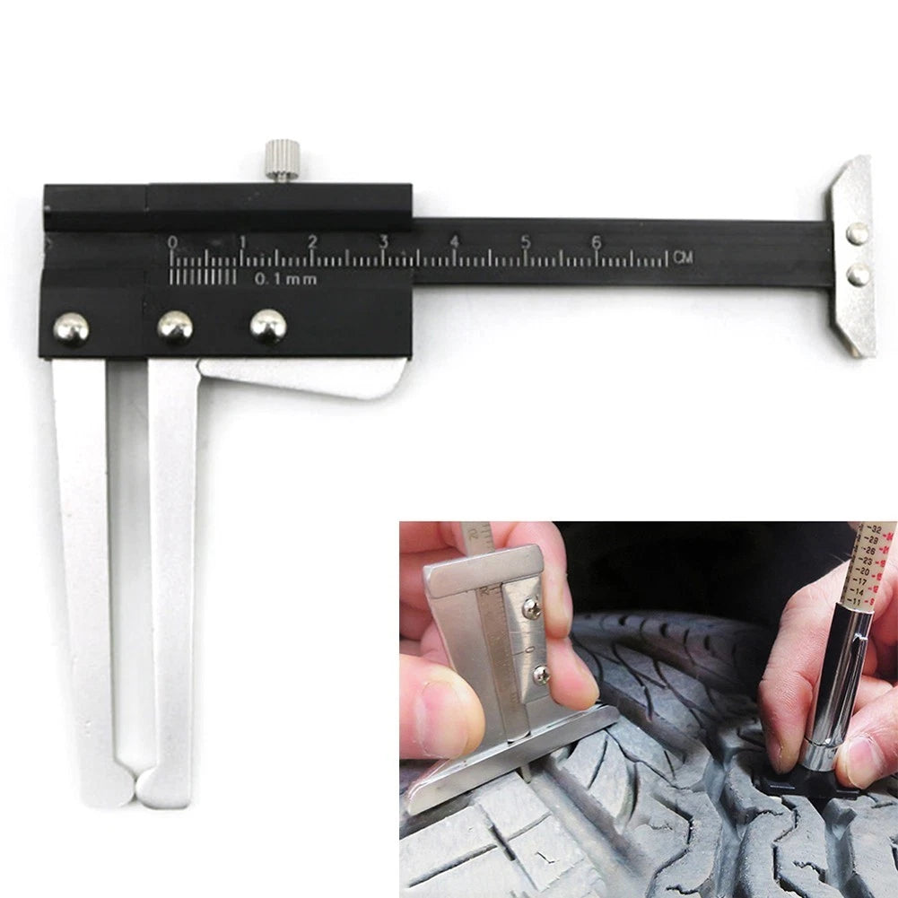 Tire Measuring Tool for Versatile Applications (Black/Silver)