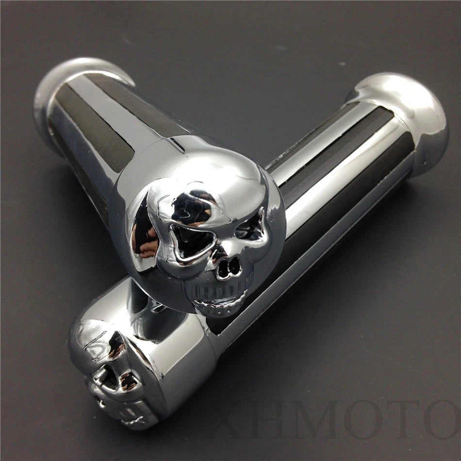 Skull Zombie Hand Grips 1" 25mm for Harley Sportster Cruiser (Chrome)
