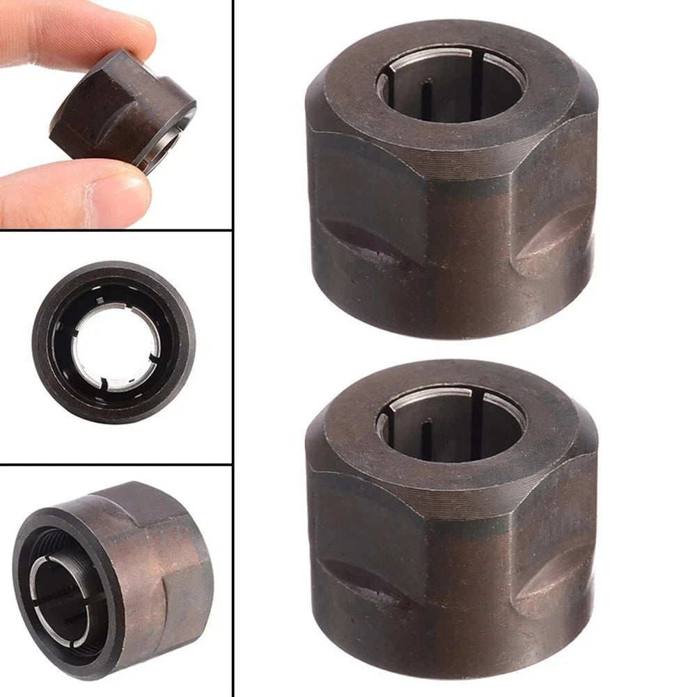 2X Collet Nut for Plunge Router 1/2" Metal 12.7mm Center Hole Black