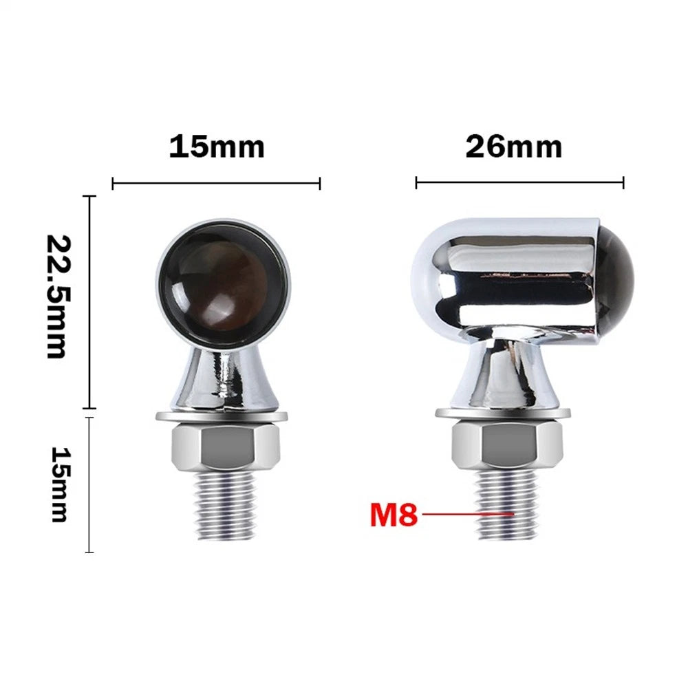 2x Amber LED Motorcycle Turn Signal Mini Blinker Light Indicator Chrome Housing