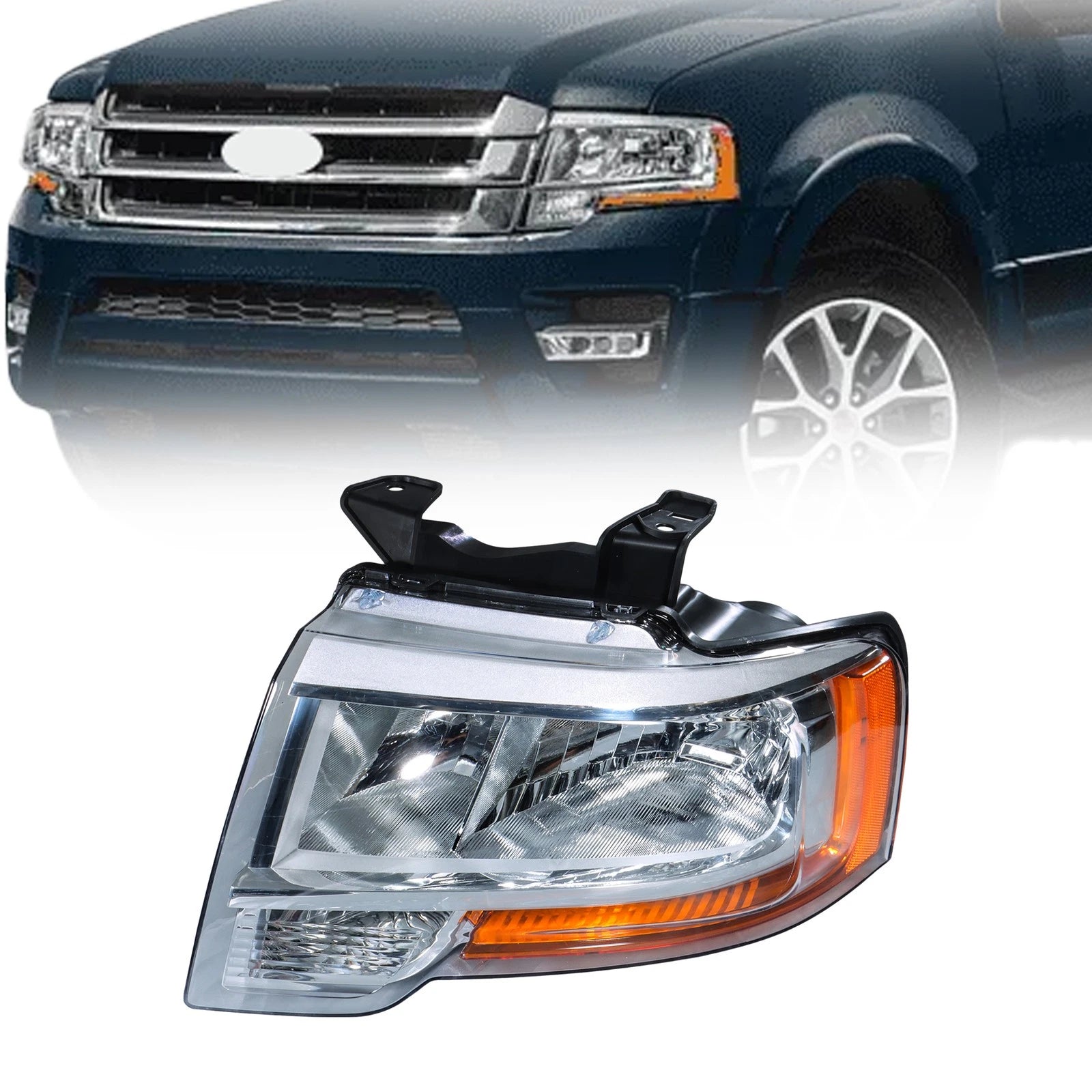 Headlight Assembly for Ford Expedition (2015–2017) Driver/Left Halogen Chrome