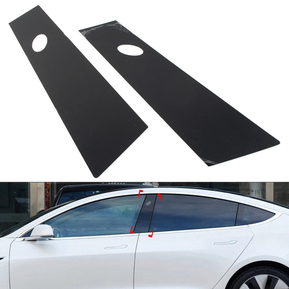 2X Bright Black Door Window Pillar Post Trims for Tesla Model 3 (2017–2022)