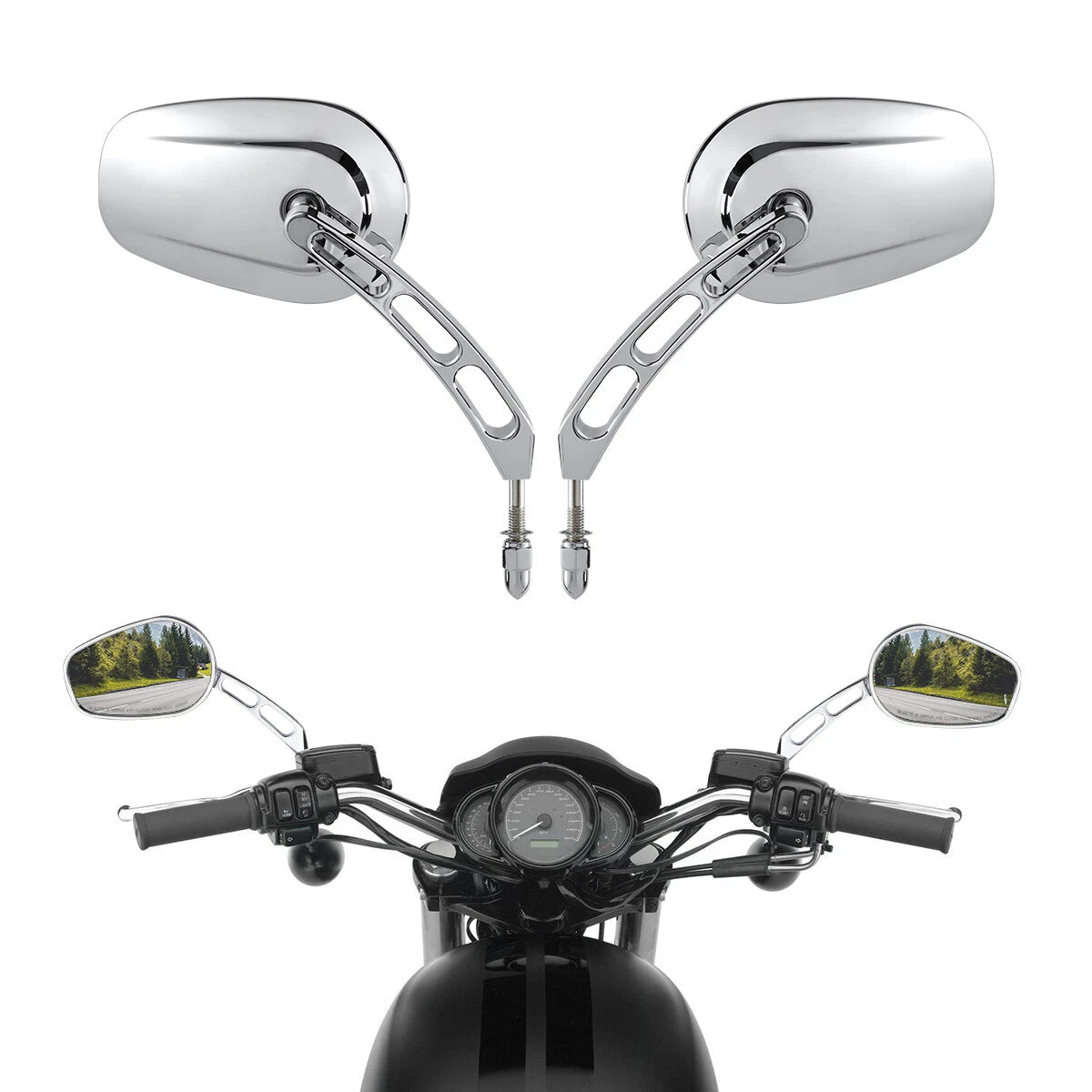 Chrome Rearview Mirrors for Harley Dyna FXDB (2006–2017)