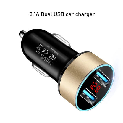 Dual USB Car Charger for Universal Vehicles (12-24V) - 3.1A, LED Display