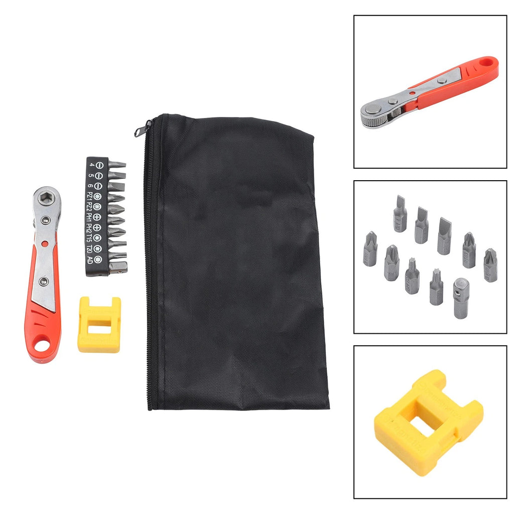 12PCS Ratchet Screwdriver Bit Set with Magnetizer and Tool Storage