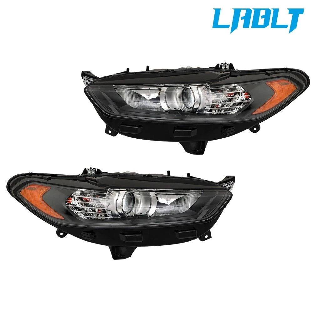 2X Black Housing Halogen Headlight Headlamp for Ford Fusion (2013–2016)