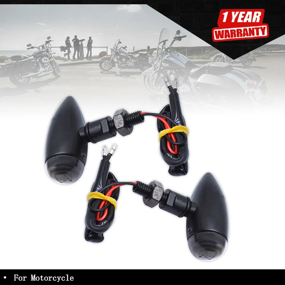 2X Black Turn Signals for Motorcycle (Mini Bullet Blinker Amber)