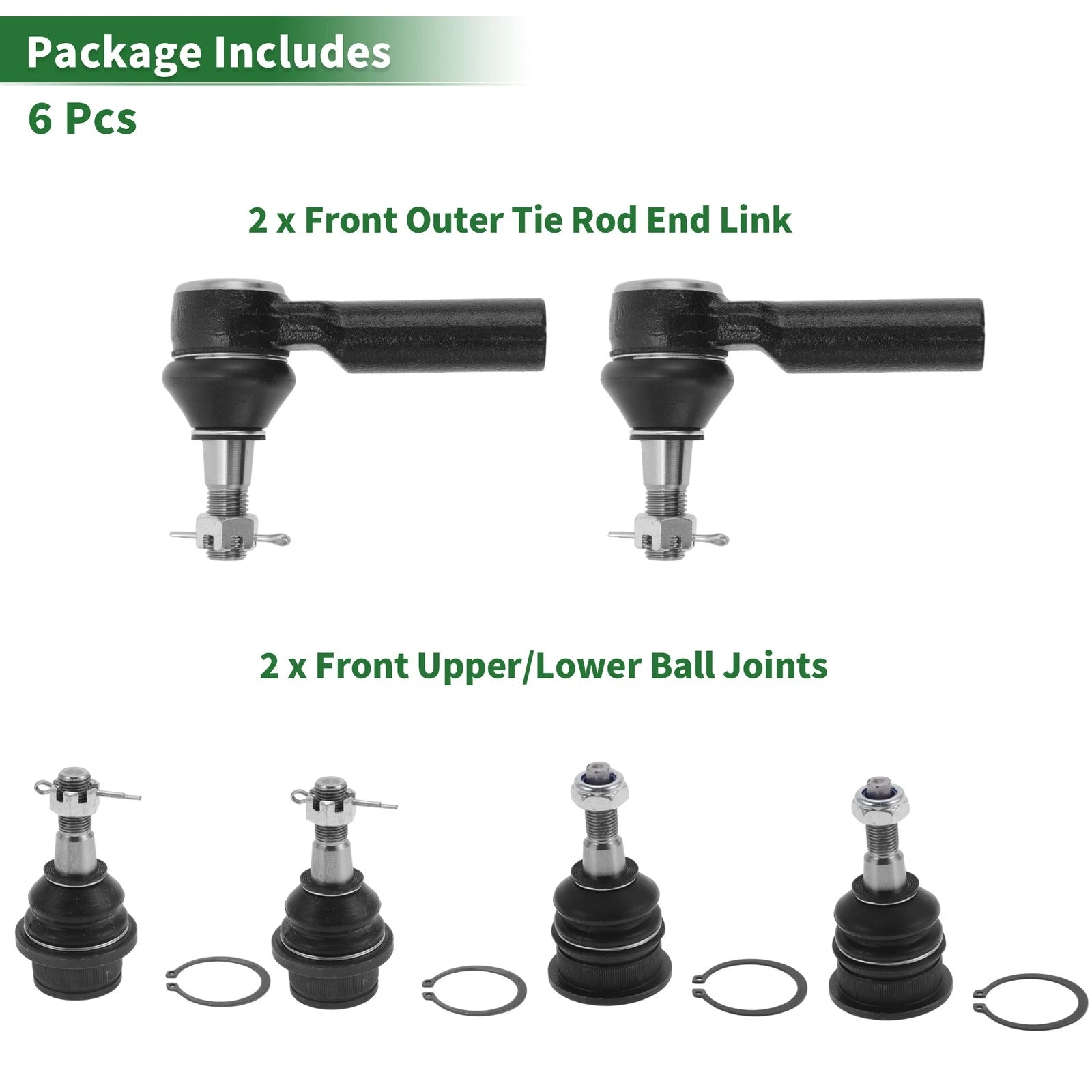6pcs Front Suspension Kit Outer Tie Rod End & Ball Joint for Ram 1500 (2009–2018)