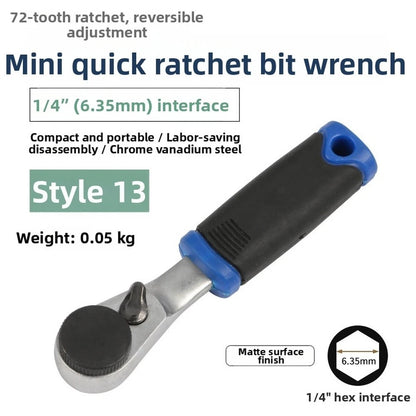 Quick Release Ratchet Screwdriver 72 Tooth with 14 Inch Hex Handle for Use