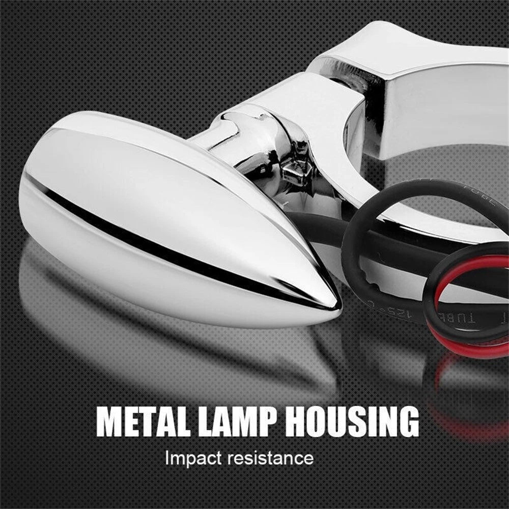 2X Chrome LED Turn Signal Lights for Motorcycle (41mm Fork Mount)