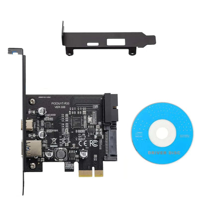 PCI-E 1X to USB 3.2 Gen1 Expansion Card for PC (2 Ports Type C + Type A)