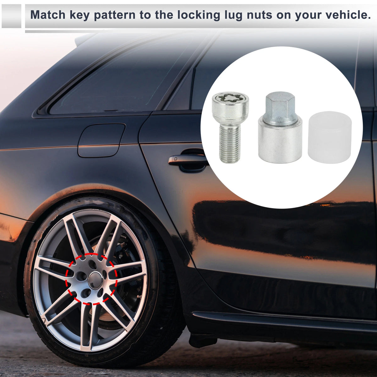 Type S Wheel Lock Lugnut with Bolt Kit Nut Removal Key for Audi A4L A5 (2013–2020)
