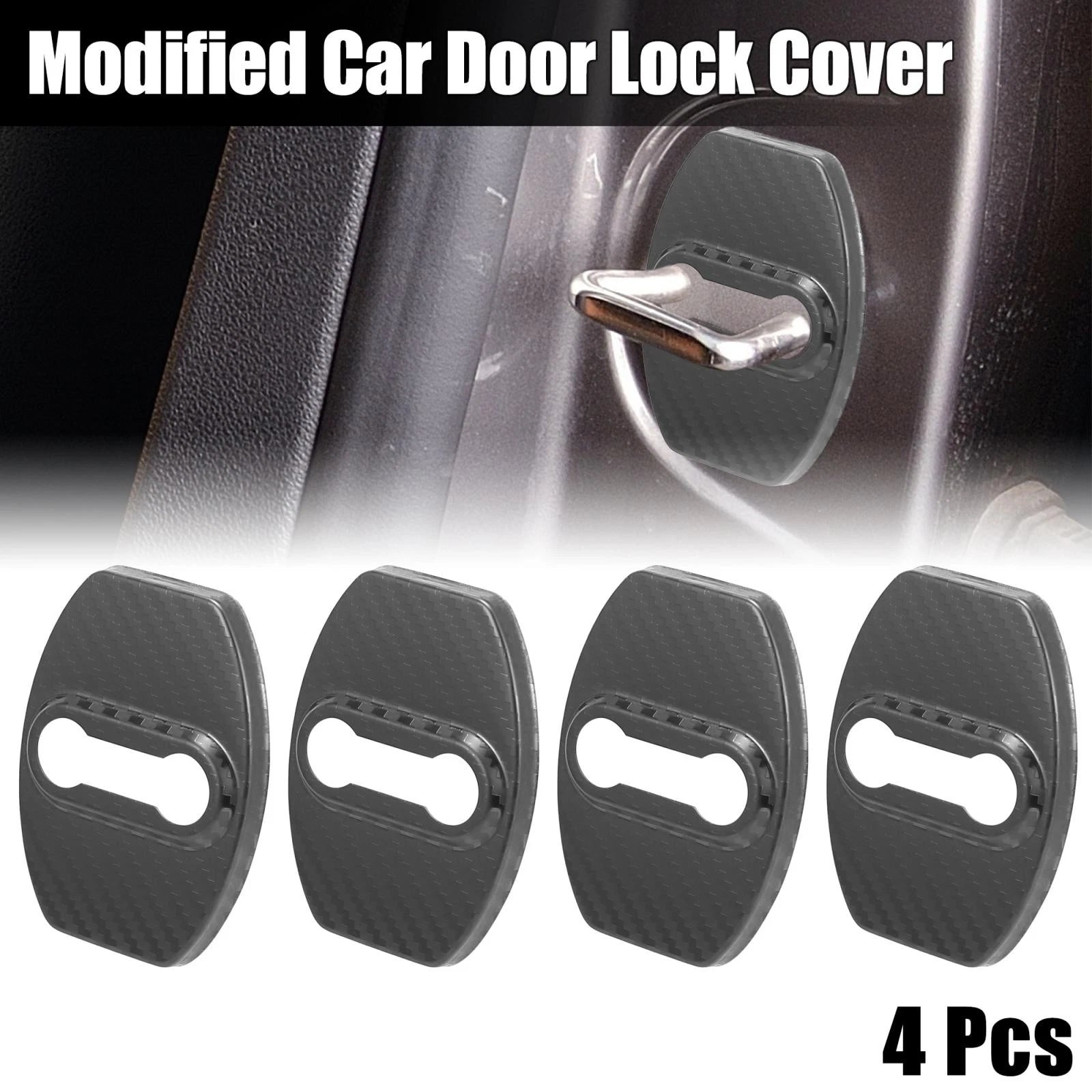 Door Lock Latches Striker Cover Protectors 4pc for Toyota (Black Gray)