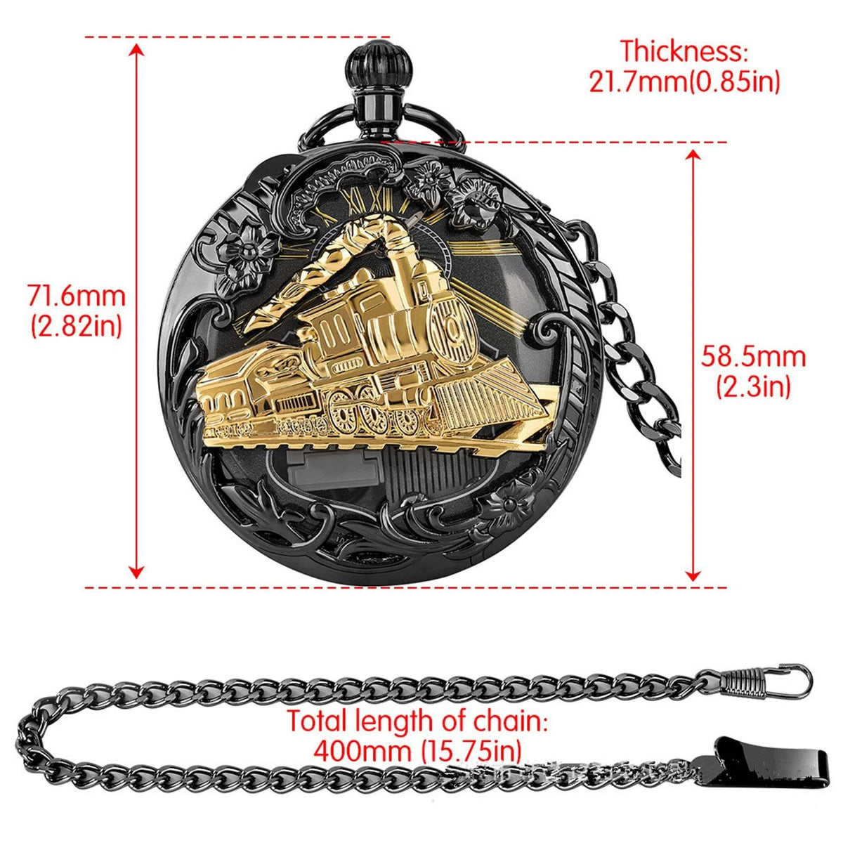 Musical Pocket Watch with Chain for Train Case (Quartz)