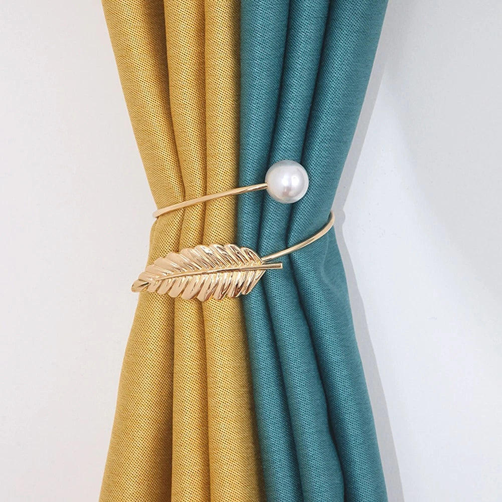 Elegant Pearl Leaf Curtain Tiebacks - Flexible Metal Clips