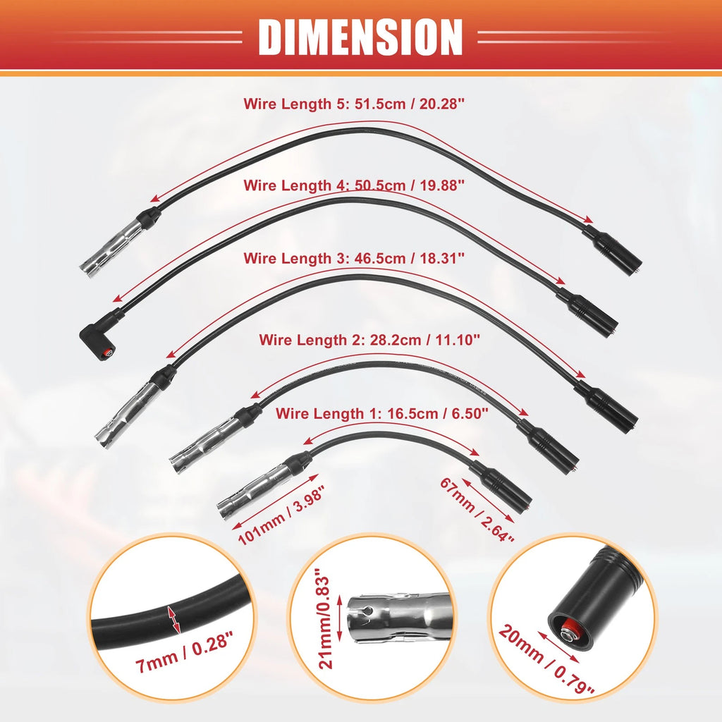 5 Pcs Spark Plug Wire Set Replacement for Volkswagen Jetta (2011–2018)