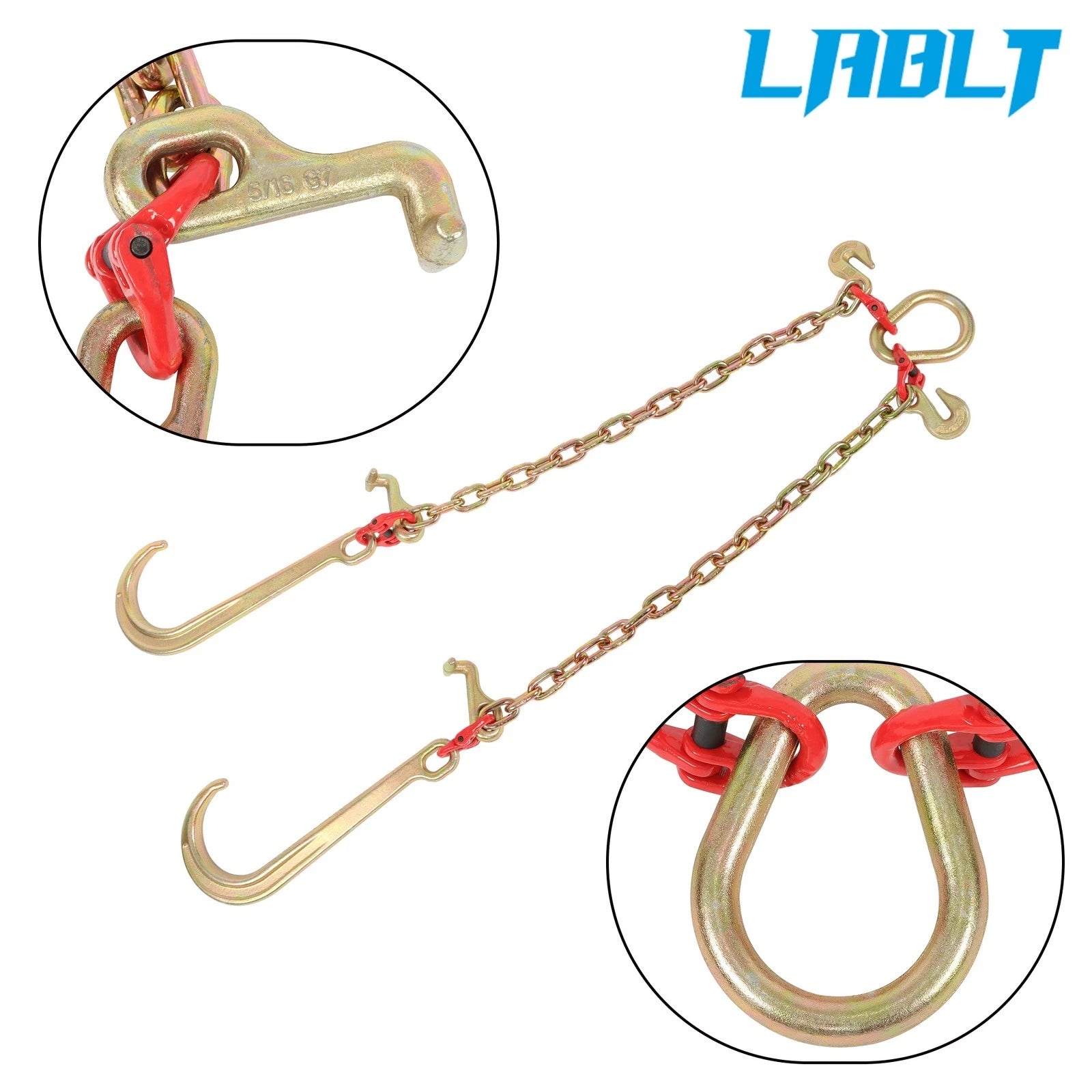 2X 5/16in × 2ft Double Limb Hook Chain G80 Load 10800lbs with J Hooks