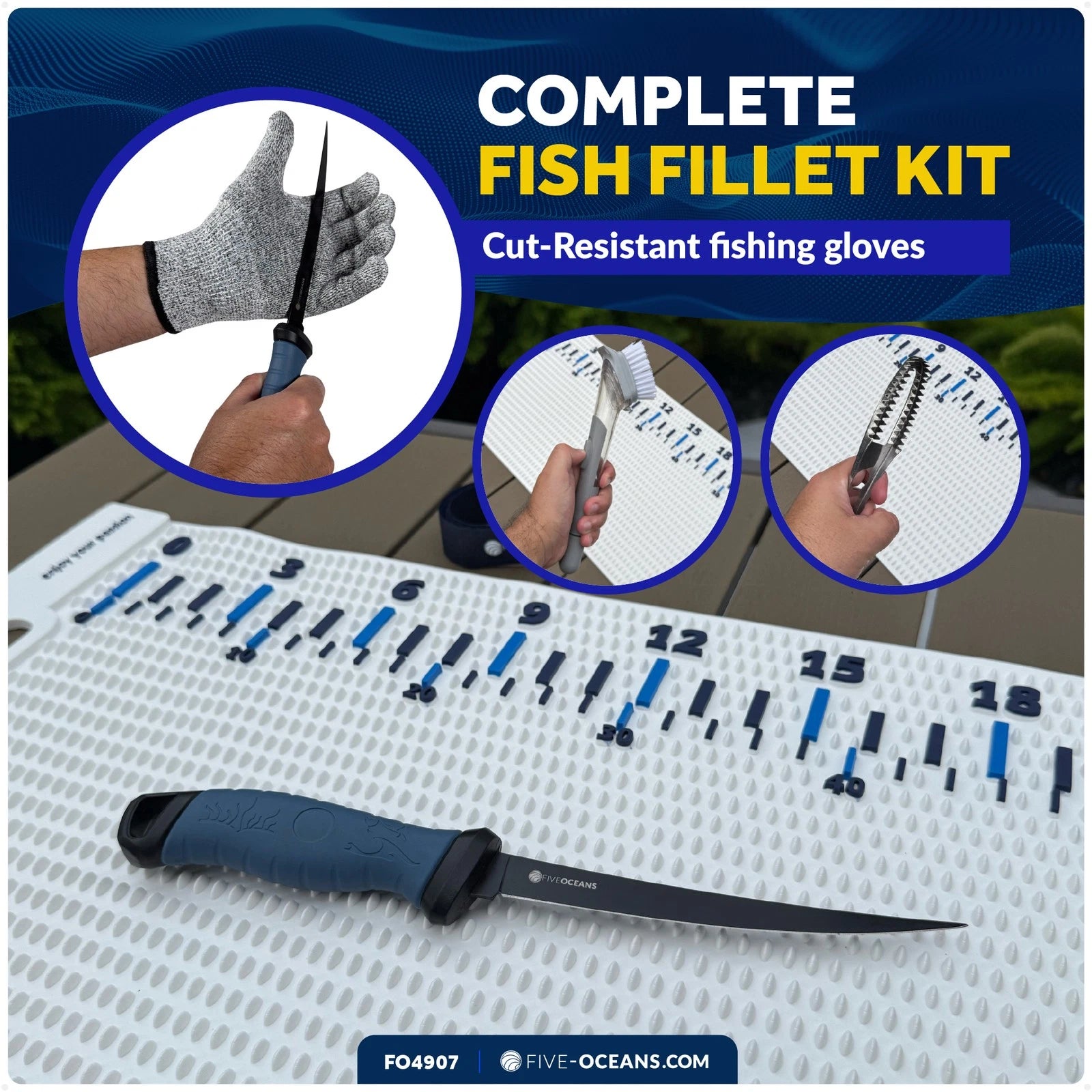 Fish Fillet Mat Kit with Knife & Gloves 28" x 14"